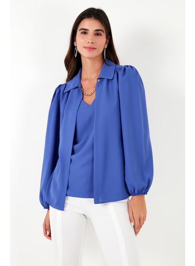 Lela Regular Fit V-Neck Balloon Sleeve Blouse Women's Blouse 611BZ0353 - Image 3